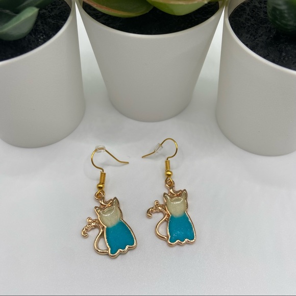 Halloween Blue Cat Drop Earrings - Picture 4 of 7